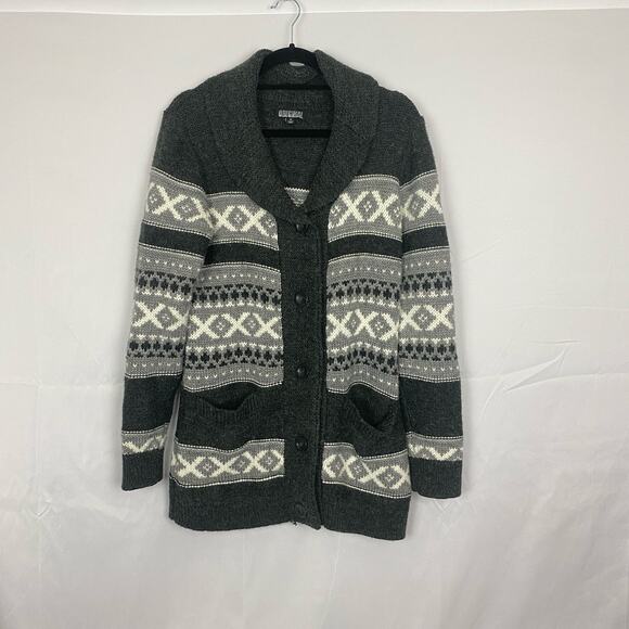 Nicole Miller Shawl Collar Cardigan Sweater, Wool Mix, Geometric Pattern, Size M - Picture 1 of 7